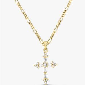 14K Gold Plated Cross Pendant Necklace Dainty Chain Simulated Diamond Preppy